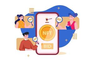 NFT Art BID Illustration concept. Flat illustration isolated on white background vector