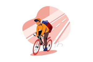 Delivery guy delivers the parcel on cycle Illustration vector