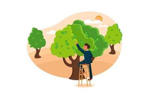 Businessman plucking dollar from tree