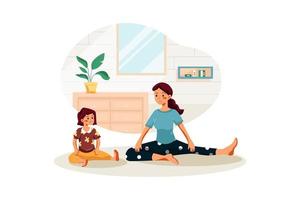 Mother and her girl child doing yoga vector