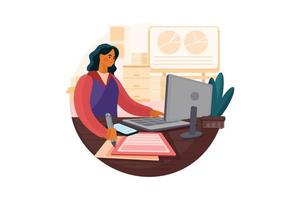 Female employee working on a project vector