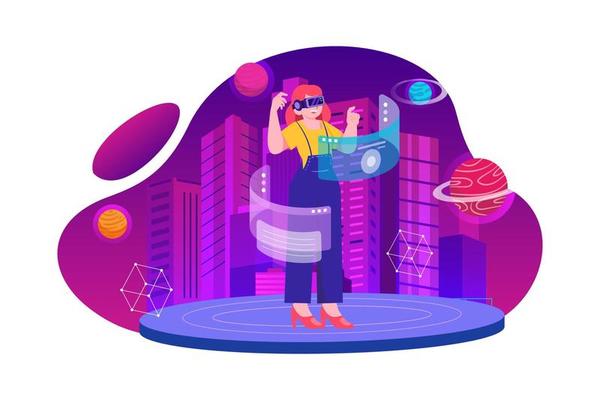 Hologram city in a virtual world. Experience Metaverse concept