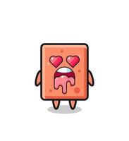 the falling in love expression of a cute brick with heart shaped eyes vector