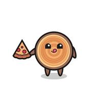 cute wood grain cartoon eating pizza vector