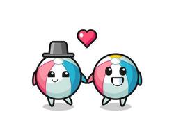 beach ball cartoon character couple with fall in love gesture vector