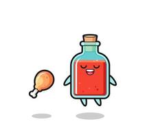 cute square poison bottle floating and tempted because of fried chicken vector