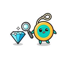 yoyo mascot is checking the authenticity of a diamond vector