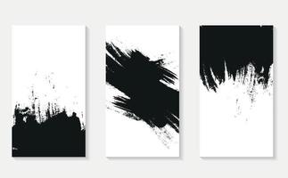 A set of three black grunge textures, paintings, a stroke of watercolor paint, located right, left and center. Finished print.