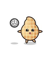 Character cartoon of peanut is playing volleyball vector