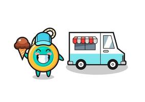 caricatura de mascota de yoyo con camión de helados vector