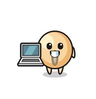 Mascot Illustration of soy bean with a laptop vector