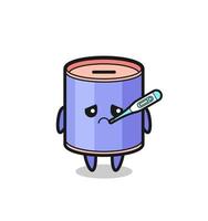 cylinder piggy bank mascot character with fever condition vector