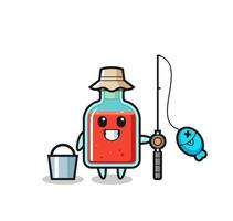 Mascot character of square poison bottle as a fisherman vector