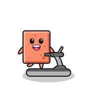 brick cartoon character walking on the treadmill vector