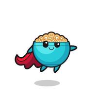 cute cereal bowl superhero character is flying vector