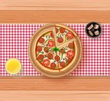 rebanada de pizza en la mesa de madera vector