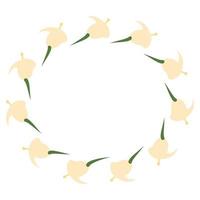 Round frame of flowers in trendy shades in a minimalist cartoon style vector