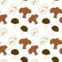 Seamless pattern of different mushrooms in cartoon style. vector