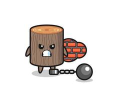 Character mascot of tree stump as a prisoner vector
