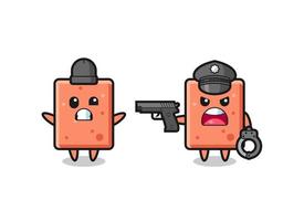 illustration of brick robber with hands up pose caught by police vector