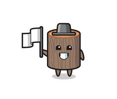 Cartoon character of tree stump holding a flag vector