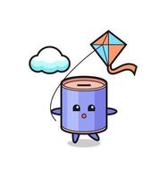 cylinder piggy bank mascot illustration is playing kite vector