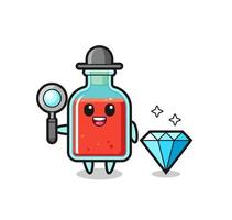 ilustración del personaje de una botella cuadrada de veneno con un diamante vector