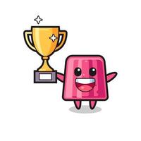 Cartoon Illustration of jelly is happy holding up the golden trophy vector