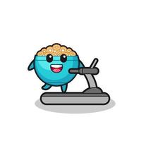 cereal bowl cartoon character walking on the treadmill vector