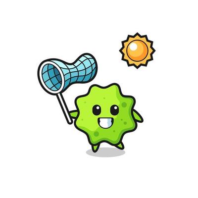 splat mascot illustration is catching butterfly