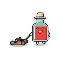 illustration of the square poison bottle character using lawn mower vector