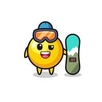 Illustration of egg yolk character with snowboarding style vector