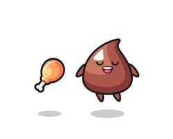 cute choco chip floating and tempted because of fried chicken vector