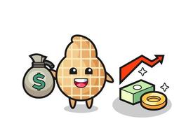 peanut illustration cartoon holding money sack vector