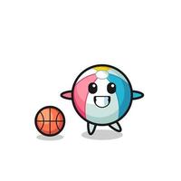 Illustration of beach ball cartoon is playing basketball vector