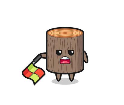 personaje de tocón de árbol como juez de línea mantenga la bandera hacia abajo en un ángulo de 45 grados vector