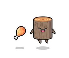 cute tree stump floating and tempted because of fried chicken vector