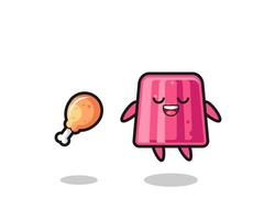 cute jelly floating and tempted because of fried chicken vector