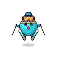 cereal bowl mascot character as a ski player vector