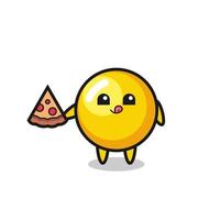 cute egg yolk cartoon eating pizza vector