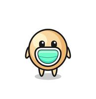 cute soy bean cartoon wearing a mask vector