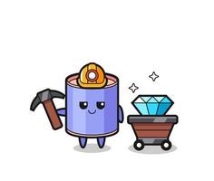 Character Illustration of cylinder piggy bank as a miner