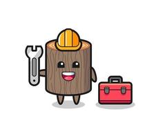 Mascot cartoon of tree stump as a mechanic vector