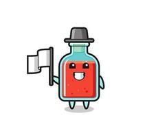 Cartoon character of square poison bottle holding a flag vector