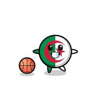ilustración de dibujos animados de bandera de argelia está jugando baloncesto vector
