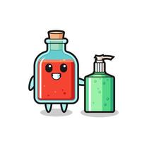 cute square poison bottle cartoon with hand sanitizer vector