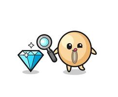 soy bean mascot is checking the authenticity of a diamond vector