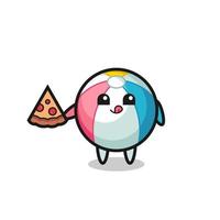 cute beach ball cartoon eating pizza vector