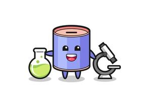 Mascot character of cylinder piggy bank as a scientist