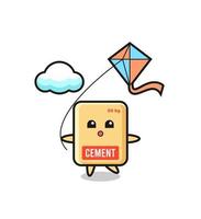 cement sack mascot illustration is playing kite